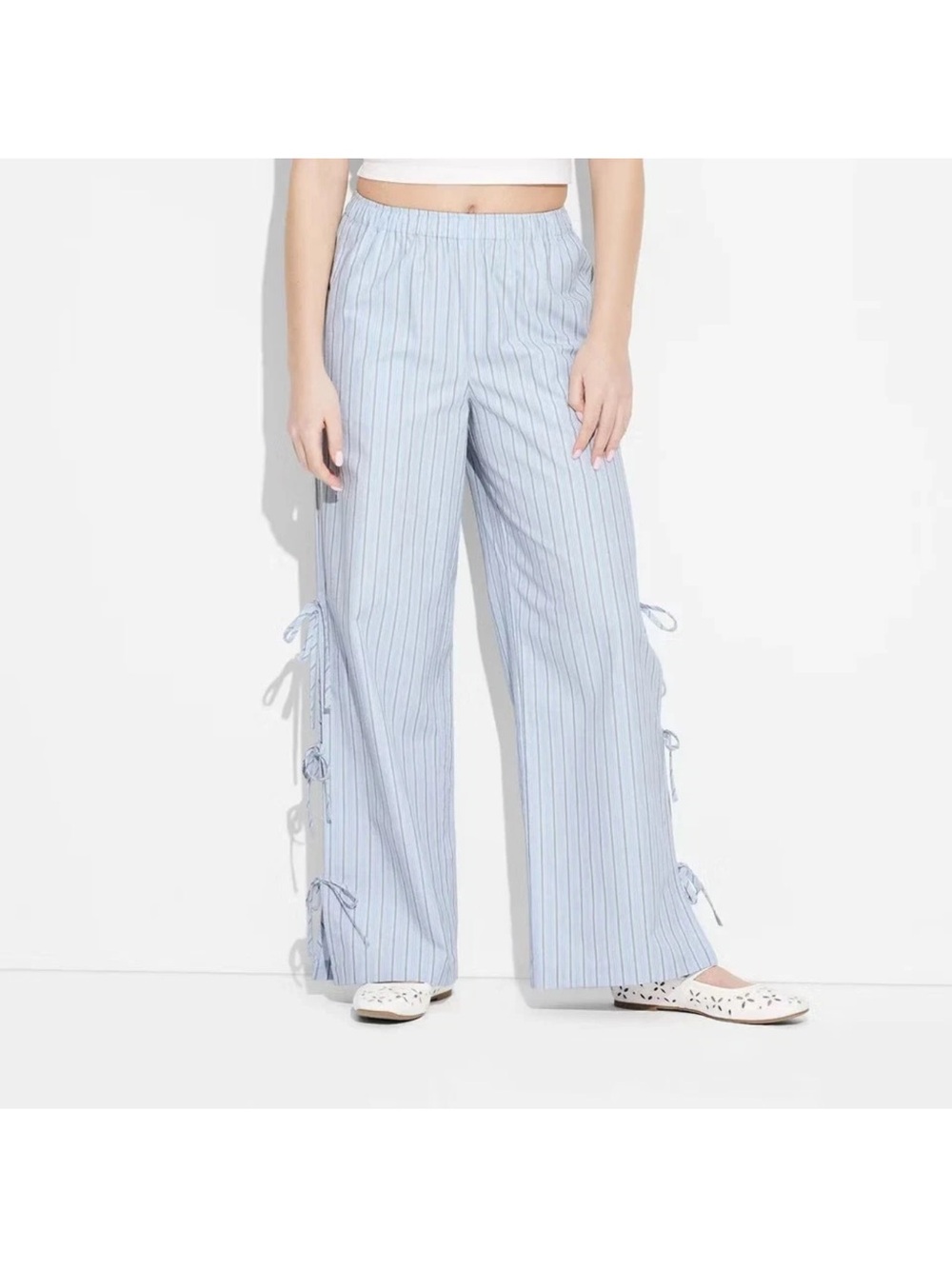 wild fable Light Blue Pinstriped Wide-Leg Tie-Side Pants, Size XXL, NWOT
